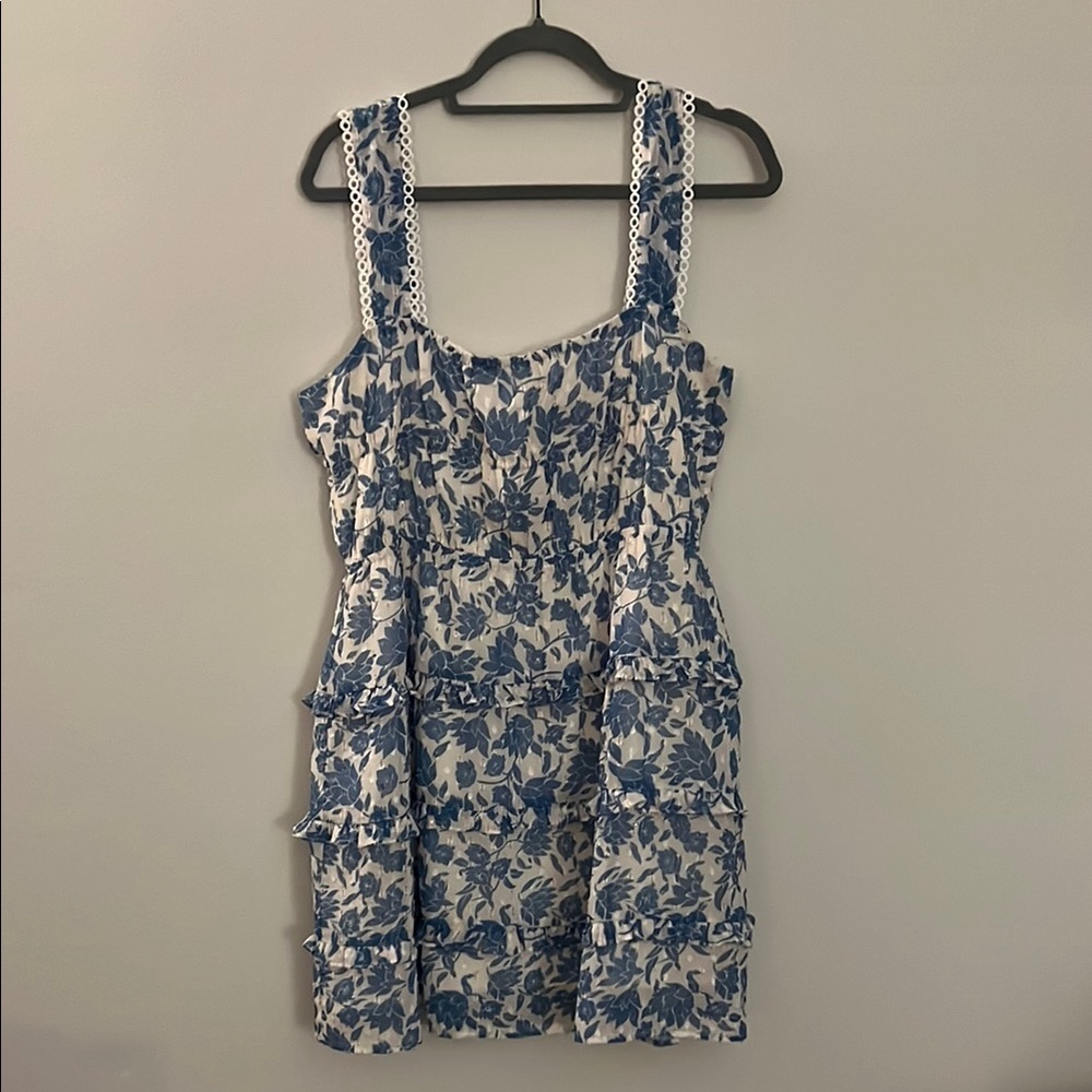 Aqua Blue and White Sleeveless Scoop Neck Sundress